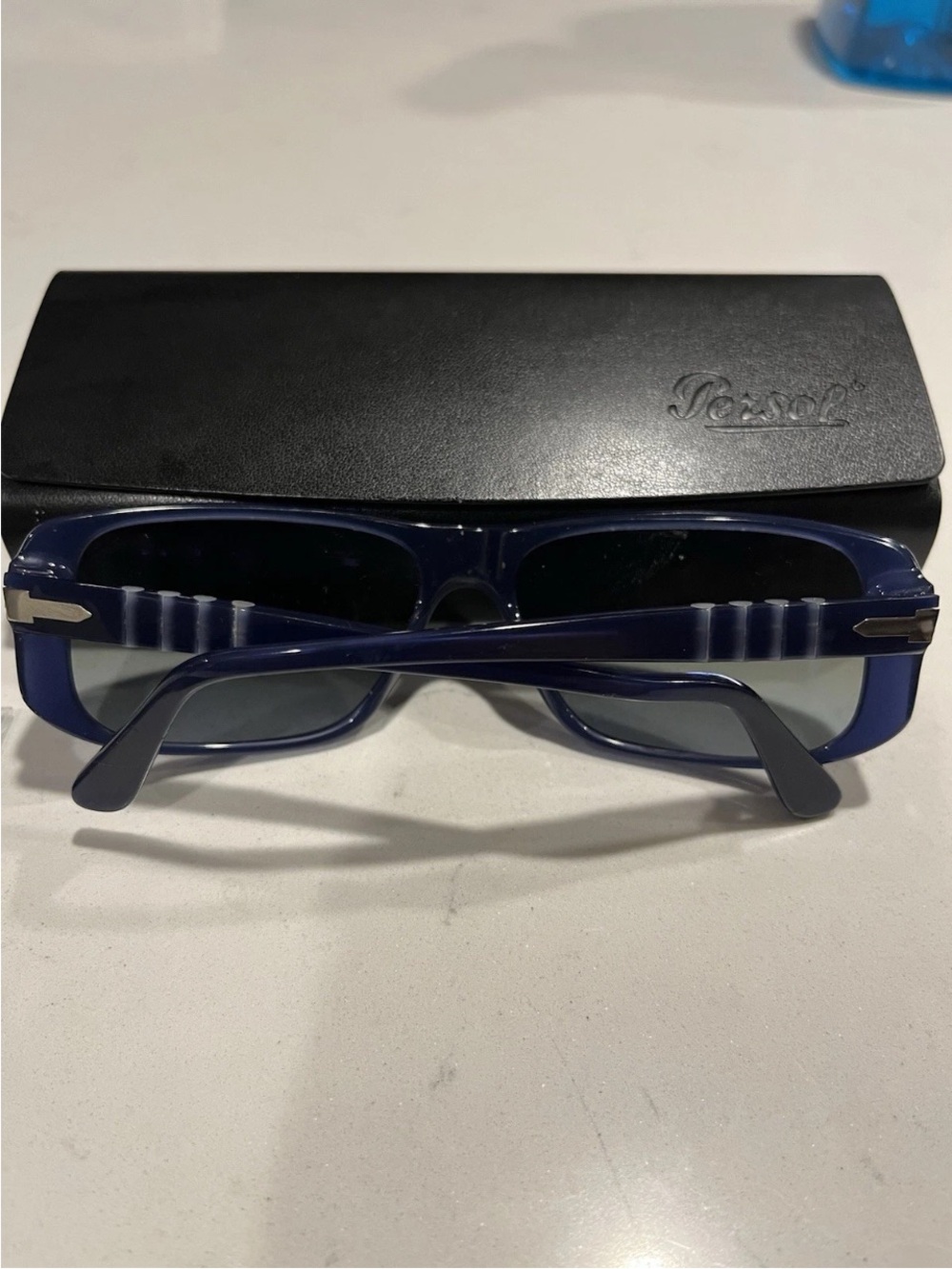 PERSOL SUNGLASSES NWOT Blue Frame Gray Glass Lenses Never Worn 56-15-135 - Picture 7 of 8